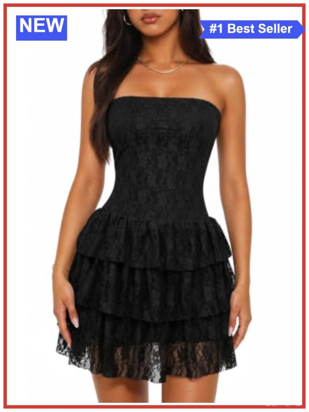 Mini Strapless Lace Dress Ruffle Club Night Out